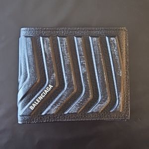 BALENCIAGA Men's Dirty Effect Black Leather Car Bifold Wallet Used